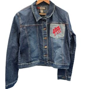 Neeso Womens 2X Denim Jacket Dark Wash New York 212 Embroidered Contrast Panel